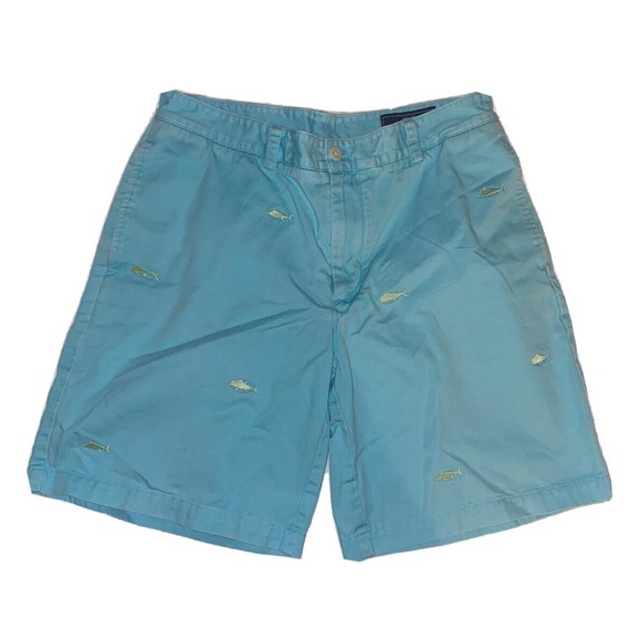 Vineyard Vines Mens Chino Club‎ Shorts light blue Fish Shark Dolphin size 32 - Picture 1 of 11